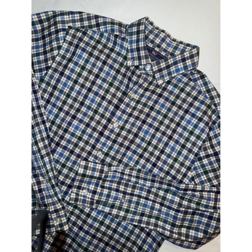 Vineyard Vines Slim Fit Murray Shirt Mens Medium Blue Green Plaid 1W1681 Cotton